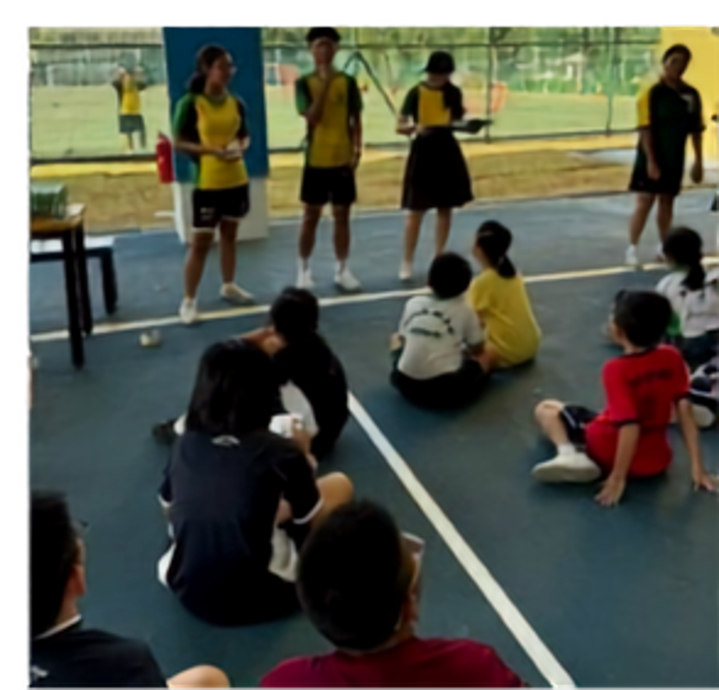 Secondary 3 students briefing participants from Vibrate @ Yishun (CDAC) for their Mini Sports Carnival.